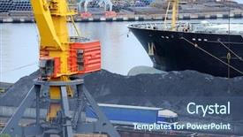  Presentation with cargo ship - PPT layouts consisting of sea shipment - dry cargo ship is unloaded background and a ocean colored foreground