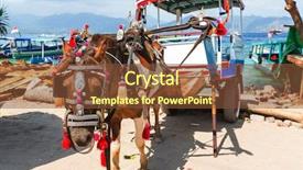  Presentation with eco - Presentation design having sea shipment - eco transport on tropical islands background and a tawny brown colored foreground