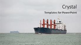  Presentation with port cargo crane ship - Presentation theme consisting of sea shipment - industrial ship coming in port background and a light gray colored foreground