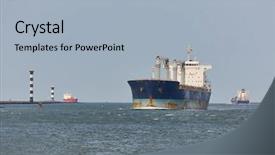  Presentation with port cargo crane ship - Audience pleasing PPT layouts consisting of sea shipment - industrial ship coming in port backdrop and a light blue colored foreground