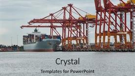  Presentation with sea port - Audience pleasing theme consisting of sea shipment - industrial ships in the port backdrop and a light gray colored foreground