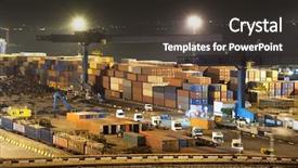  Presentation with trucks - PPT layouts consisting of sea shipment - night industrial port containers background and a tawny brown colored foreground