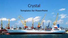  Presentation with sea port - Slides featuring sea shipment - port warehouse with containers background and a teal colored foreground