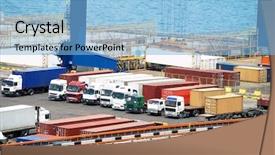  Presentation with sea port - Colorful presentation theme enhanced with sea shipment - port warehouse with containers backdrop and a light blue colored foreground