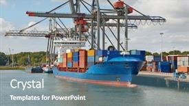  Presentation with container ship - Presentation theme featuring sea shipment - smaller container ship loaded background and a teal colored foreground
