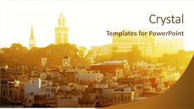  Presentation with sea port - Cool new slide deck with sea shipment - tangier city and port coastal backdrop and a cream colored foreground