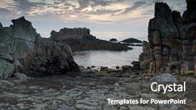  Presentation with dusk - Presentation theme with rocks granite - dramatic rocky coastline at dusk background and a dark gray colored foreground