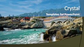  Presentation with sea shore - Slide deck with sea shore busan south korea background and a teal colored foreground
