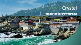  Presentation with sea shore - Cool new PPT layouts with sea shore busan south korea backdrop and a teal colored foreground