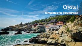  Presentation with sea shore - Slide deck enhanced with sea shore busan south korea background and a teal colored foreground
