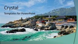  Presentation with sea shore - Presentation theme featuring sea shore busan south korea background and a light blue colored foreground