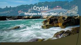  Presentation with sea shore - Audience pleasing theme consisting of sea shore busan south korea backdrop and a teal colored foreground