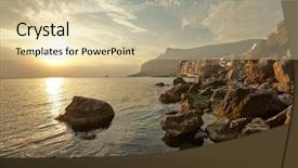  Presentation with sunset coast of the sea - Cool new slides with sea shore landscape at sunset backdrop and a lemonade colored foreground