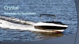  Presentation with moving sea - Cool new slide set with sea shore moving background - motor boat white trail backdrop and a ocean colored foreground