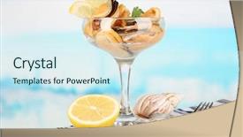  Presentation with blue hydrangeas - Presentation design enhanced with sea snail - cocktail of mussels in vase background and a  colored foreground