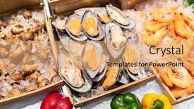  Presentation with ice popss - Audience pleasing PPT theme consisting of sea snail - variety of seafood on ice backdrop and a coral colored foreground