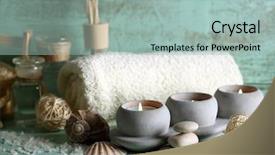  Presentation with treatment - Presentation with sea sponge - composition of spa treatment background and a light blue colored foreground