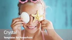  Presentation with seashell - Slide set consisting of sea star - 7 years old child holding background and a coral colored foreground