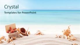  Presentation with sea shells - PPT layouts featuring sea star - summer concept with sandy beach background and a sky blue colored foreground