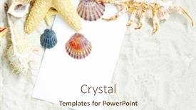  Presentation with shells stars - PPT theme having sea stars and shells an blank postcard on sands background and a sky blue colored foreground
