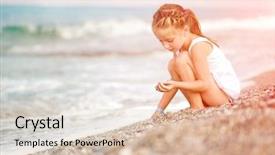  Presentation with girl running on the beach clouds - Audience pleasing slide deck consisting of sea sun - girl with pebbles backdrop and a  colored foreground