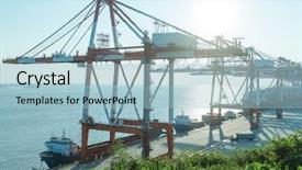  Presentation with terminal - Amazing PPT theme having sea trade - row of giant cranes backdrop and a light blue colored foreground