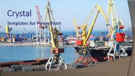  Presentation with seaport - PPT layouts featuring sea trade - view on trading seaport background and a sky blue colored foreground