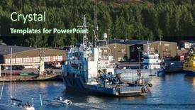  Presentation with seaport - Amazing PPT layouts having sea-tug-in-a-modern backdrop and a tawny brown colored foreground