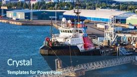  Presentation with tug boat - Theme having sea tug in port background and a ocean colored foreground