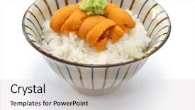  Presentation with japanese food - Amazing PPT layouts having sea urchin roe on rice backdrop and a light gray colored foreground
