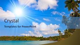  Presentation with water sun - Theme featuring sea water and palm trees background and a  colored foreground