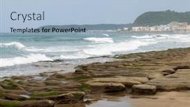  Presentation with wave - Presentation design featuring sea-wave-splash-over background and a light blue colored foreground