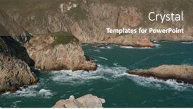  Presentation with waves - Colorful slide deck enhanced with sea-waves-splash-against-rock backdrop and a violet colored foreground