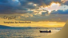  Presentation with motor boat in the sea - Presentation consisting of sea-with-boat-at-sundown background and a yellow colored foreground