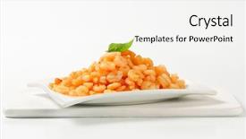  Presentation with shrimps - PPT theme with sea worms - plate of shrimps salad background and a white colored foreground