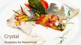  Presentation with haute cuisine - Slides featuring seabass haute cuisine dish with various vegetables background and a cream colored foreground