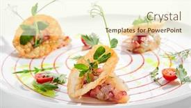 Presentation with fine dining - Colorful PPT layouts enhanced with seabass-tartare-with-fresh-strawberry backdrop and a cream colored foreground