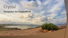  Presentation with sunset beach - Slides having seacoast-near-can-picafort-beach background and a light blue colored foreground