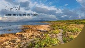  Presentation with sunset beach - Audience pleasing theme consisting of seacoast-near-can-picafort-beach backdrop and a light blue colored foreground