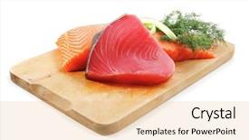  Presentation with tuna fish - Cool new presentation theme with seafish - pieces of salmon and tuna backdrop and a lemonade colored foreground