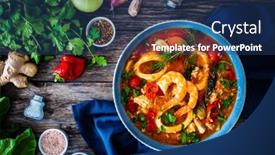  Presentation with seafood - Slides with seafood-and-fish-soup background and a ocean colored foreground