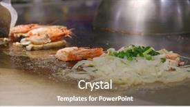 Presentation with grilling - Colorful slide deck enhanced with seafood and meat in teppanyaki backdrop and a coral colored foreground