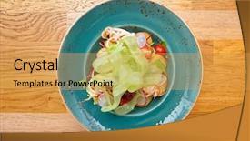  Presentation with appetizer - Amazing presentation design having seafood and vegetables in ceramic backdrop and a yellow colored foreground