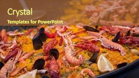  Presentation with street food - Theme with seafood and vegetables spanish background and a red colored foreground