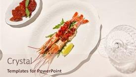  Presentation with restaurant menu - Slide set having seafood-appetizer-baked-langoustines background and a lemonade colored foreground