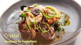  Presentation with asian food - Beautiful PPT layouts featuring seafood-assorted-closeup-view-octopus backdrop and a tawny brown colored foreground