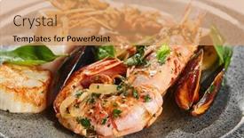  Presentation with mediterranean food herbs - Colorful slide set enhanced with seafood-assortment-close-up-served backdrop and a coral colored foreground