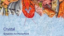  Presentation with octopus - PPT theme having seafood crab prawns fish background and a sky blue colored foreground