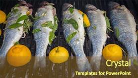  Presentation with fish grill there are fish - PPT theme featuring seafood free - grilled organic whole fish seabass background and a  colored foreground