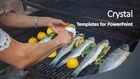  Presentation with fish in ponds - Slide set featuring seafood free - preparing fish meal outdoors background and a  colored foreground